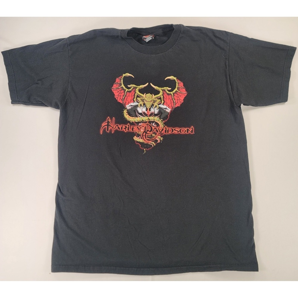 Harley Davidson‎ Las Vegas Dragon Puff Print T Shirt USA XL 2001 Black Biker